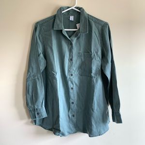 Old Navy women green/gray tencel button down shirt